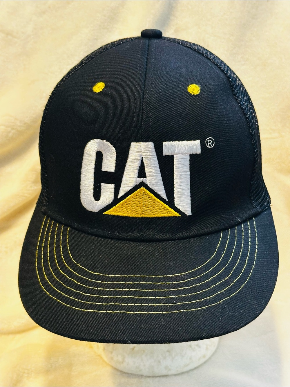 CAT Diesel Equipment Trucker SnapBack Blac Yellow Mesh Back Cap Mens Adjustable
